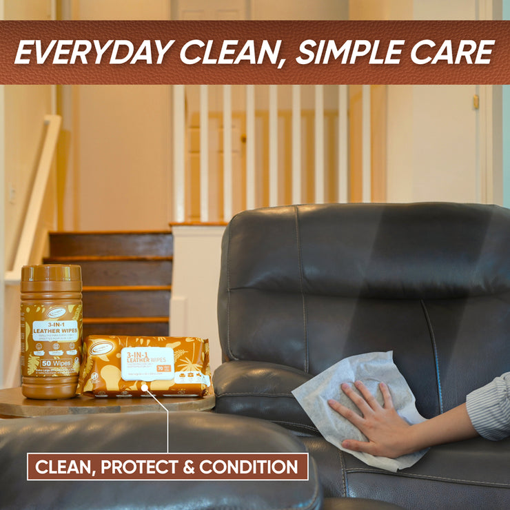 Air Jungles 3in1 Leather Wipes 50 Count (Pack of 3), Extra Large 8" x 10" Size