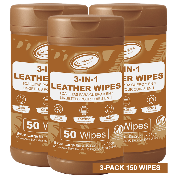 Air Jungles 3in1 Leather Wipes 50 Count (Pack of 3), Extra Large 8" x 10" Size
