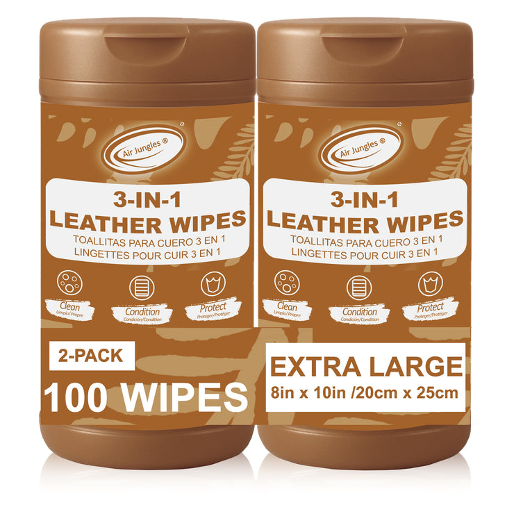 Air Jungles 3in1 Leather Wipes 50 Counts(Pack of 2), Extra Large 8" x 10" Size