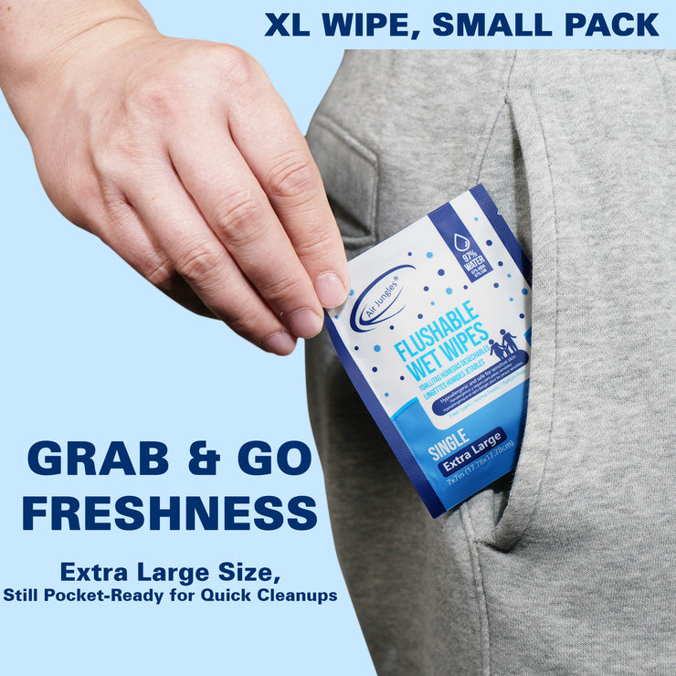 Air Jungles Flushable Wipes Travel Size 50 Ct, Individually Wrapped