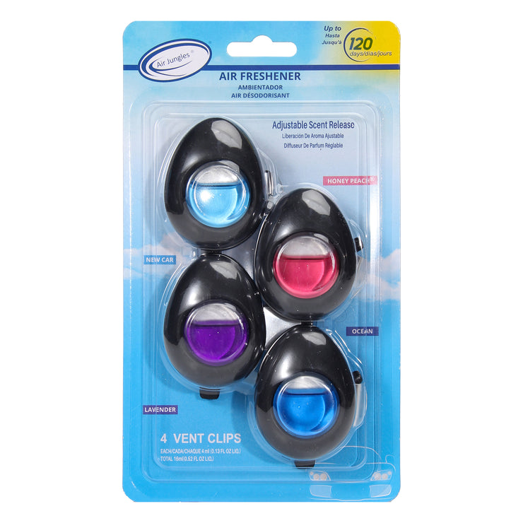 Car Air Freshener Vent Clip 4 Scent Variety Pack, New Car, Honey Peach, Lavender, Ocean