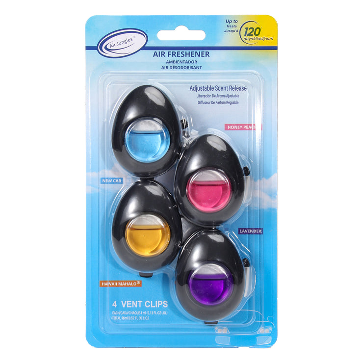 Car Air Freshener Vent Clip 4 Scent Variety Pack, New Car, Honey Peach, Lavender, Hawaii Mahalo