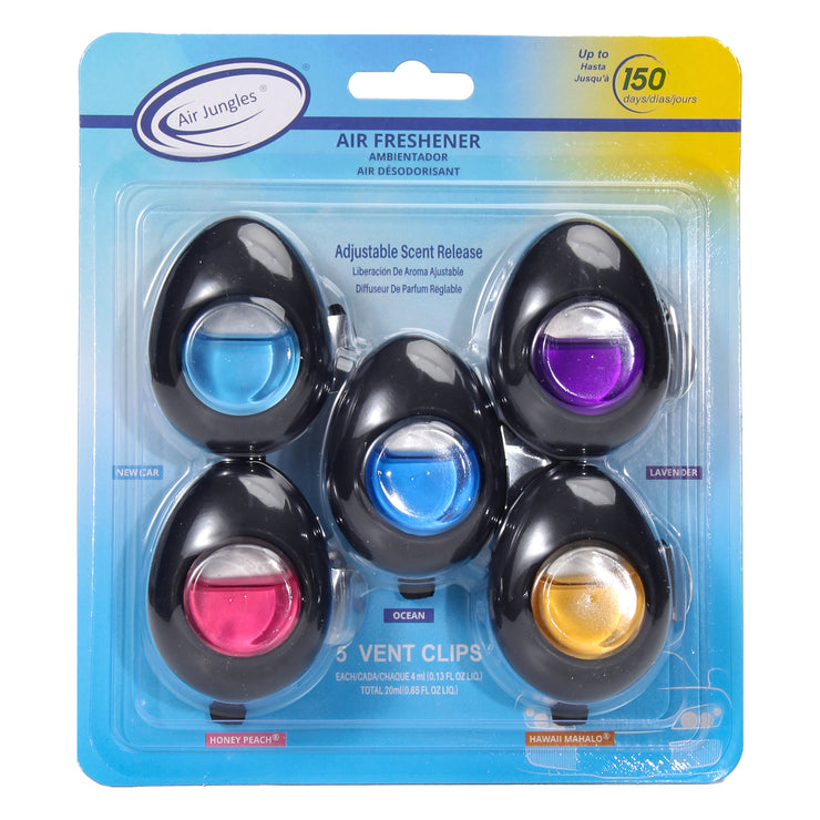 Car Air Freshener Vent Clip 5 Scent Variety Pack – New Car, Ocean, Lavender, Honey Peach, Hawaii Mahalo